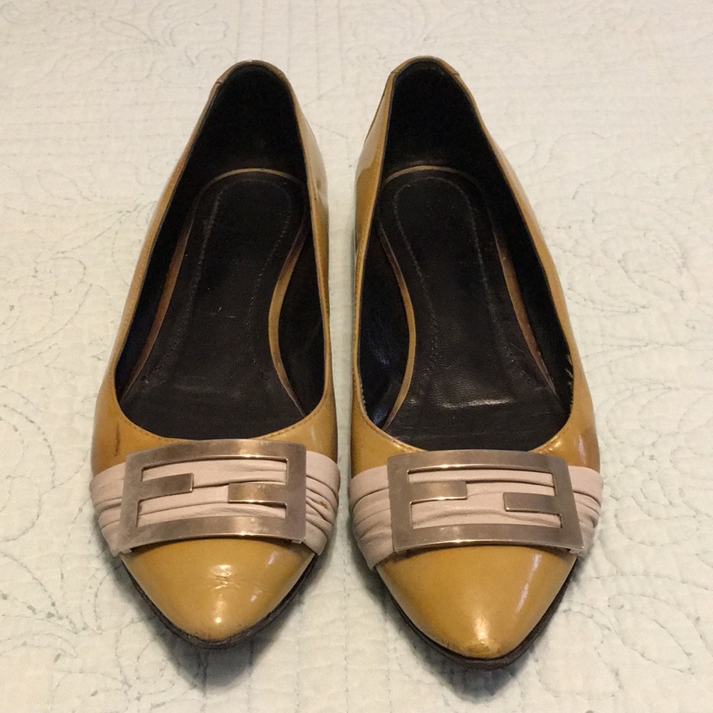 Fendi yellowish green slip on flats